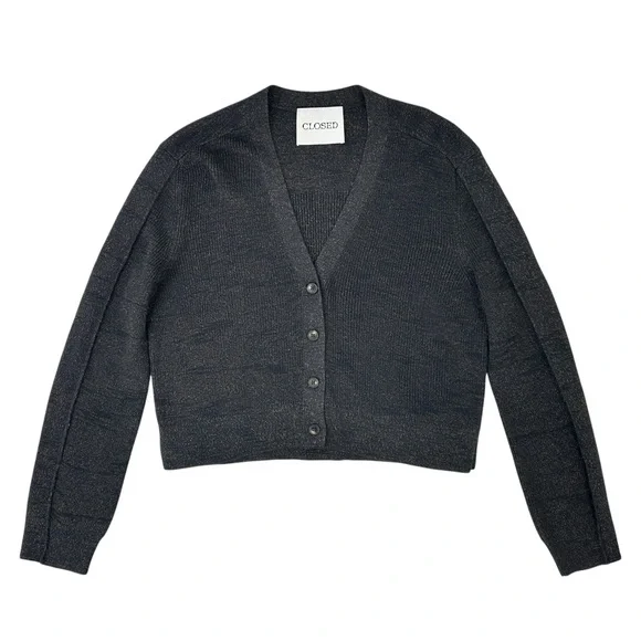 CLOSED Smokey Blue Cropped Cardigan - Dark Blue Wool Blend Knit Cardigan Sweater - Picture 3 of 11